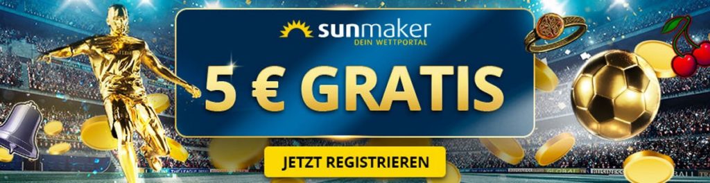 5€ gratis Bonus ohne Einzahlung bei Sunmaker