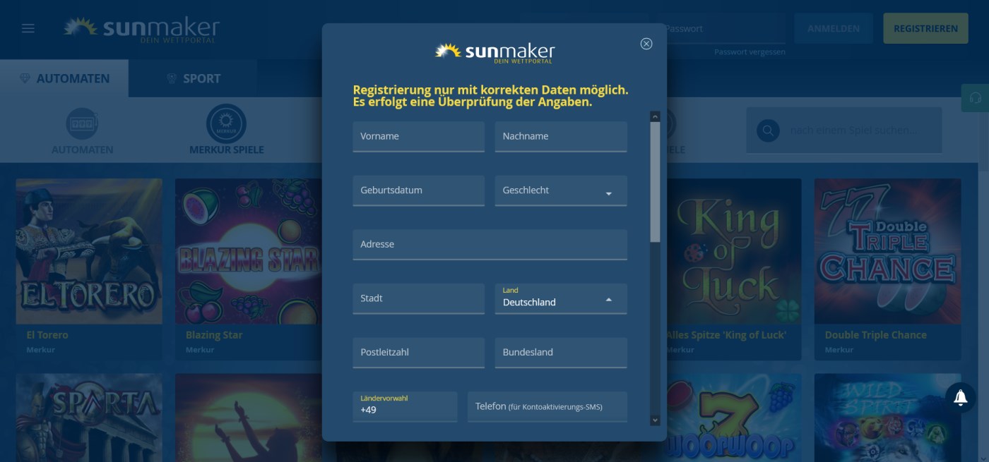 sunmaker kostenlos registrierung
